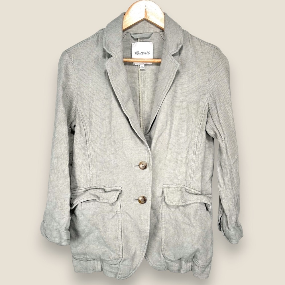 Madewell Breezewoven Larsen Linen Viscose Blazer Women XS Button Front Green